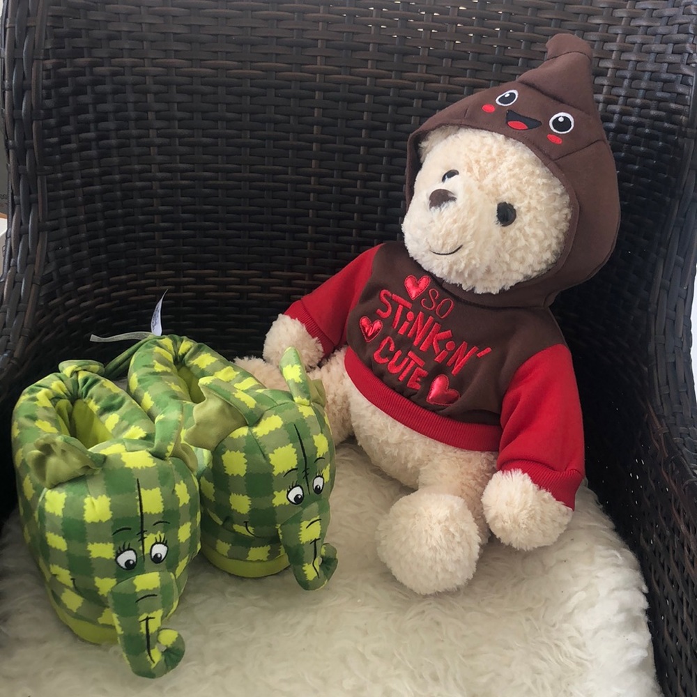 Happy Feet Elephant Slippers w/ Teddy Bear